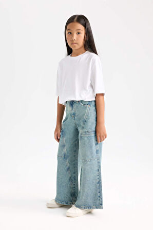 DeFacto Kız Çocuk Wide Leg Geniş Paça Kargo Cepli Jean Pantolon D6095A824WNNM28