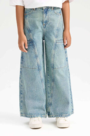 DeFacto Kız Çocuk Wide Leg Geniş Paça Kargo Cepli Jean Pantolon D6095A824WNNM28