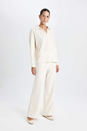 DeFacto Wide Leg Geniş Paça Eşofman Altı Normal Bel Fitilli Kaşkorse Kumaş Basic Düz B2405AX24AUBG186