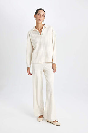 DeFacto Wide Leg Geniş Paça Eşofman Altı Normal Bel Fitilli Kaşkorse Kumaş Basic Düz B2405AX24AUBG186