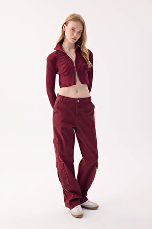 DeFacto Straight Fit Gabardin Pantolon Kargo Cepli Normal Bel Düz Paça D3762AX24AUBN371