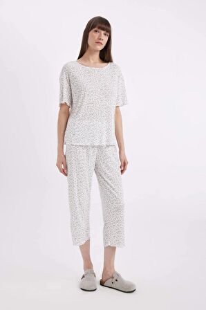 DeFacto Regular Fit Desenli Kısa Kollu Pijama Takımı-Fall in Love D1537AX24SMWT46