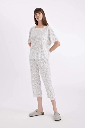 DeFacto Regular Fit Desenli Kısa Kollu Pijama Takımı-Fall in Love D1537AX24SMWT46