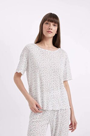 DeFacto Regular Fit Desenli Kısa Kollu Pijama Takımı-Fall in Love D1537AX24SMWT46