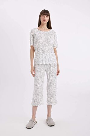 DeFacto Fall in Love Regular Fit Desenli Kısa Kollu Pijama Takımı D1537AX24SMWT46