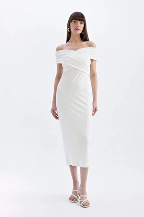 DeFacto Bodycon Omuzu Açık Fitilli Kaşkorse Kolsuz Maxi Elbise D1827AX24HSER105
