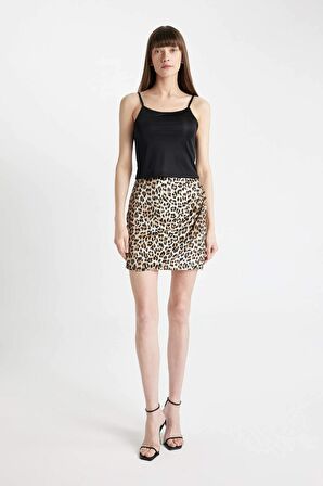 DeFacto Leopar Desenli Normal Bel Saten Mini Etek D1176AX24SMER103