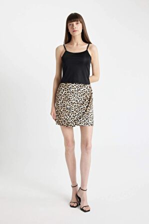 DeFacto Leopar Desenli Normal Bel Saten Mini Etek D1176AX24SMER103