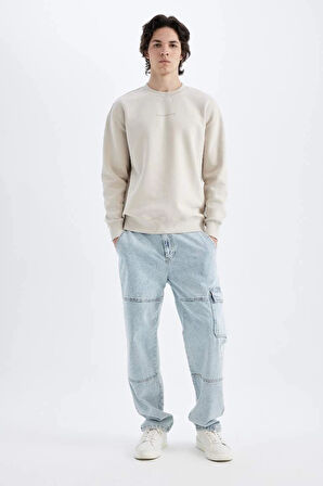 X8282 Boxy Fit Bisiklet Yaka Baskılı Sweatshirt