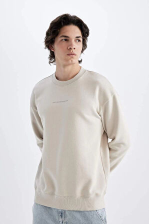 X8282 Boxy Fit Bisiklet Yaka Baskılı Sweatshirt