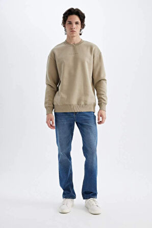 X8282 Boxy Fit Bisiklet Yaka Baskılı Sweatshirt