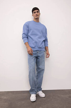 X8282 Boxy Fit Bisiklet Yaka Baskılı Sweatshirt