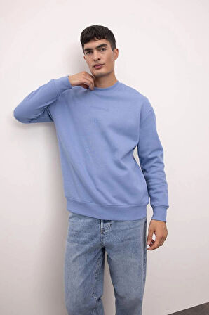 X8282 Boxy Fit Bisiklet Yaka Baskılı Sweatshirt