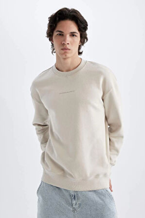 X8282 Boxy Fit Bisiklet Yaka Baskılı Sweatshirt