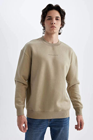 X8282 Boxy Fit Bisiklet Yaka Baskılı Sweatshirt