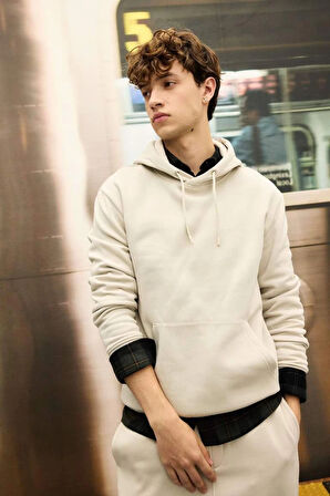 X8283 Regular Fit Kapüşonlu Cepli İçi Yumuşak Tüylü Basic Düz Sweatshirt