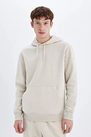 X8283 Regular Fit Kapüşonlu Cepli İçi Yumuşak Tüylü Basic Düz Sweatshirt