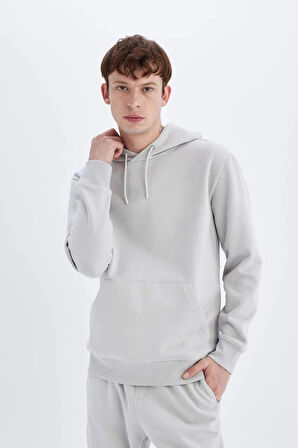 X8283 Regular Fit Kapüşonlu İçi Yumuşak Tüylü Basic Düz Sweatshirt