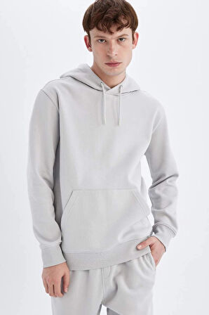 X8283 Regular Fit Kapüşonlu İçi Yumuşak Tüylü Basic Düz Sweatshirt
