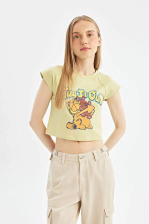 DeFacto Coool Garfield Fitted Bisiklet Yaka Kısa Kollu Tişört D2126AX24SMKH504