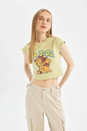 DeFacto Coool Garfield Fitted Bisiklet Yaka Kısa Kollu Tişört D2126AX24SMKH504