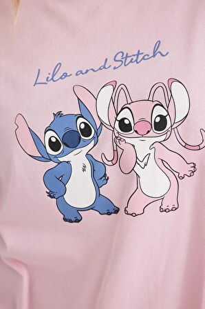 DeFacto Fall in Love Disney Lilo & Stitch Pijama Takımı Regular Fit Kısa Kollu Üst Şort D1529AX24SMPN149
