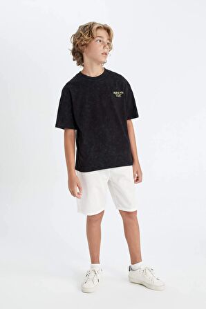 DeFacto Erkek Çocuk Oversize Fit Bisiklet Yaka Yıkamalı Kısa Kollu Tişört C6283A824HSBK81