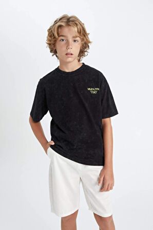 DeFacto Erkek Çocuk Oversize Fit Bisiklet Yaka Yıkamalı Kısa Kollu Tişört C6283A824HSBK81