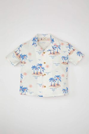 DeFacto Erkek Bebek Apaş Yaka Twill Palmiye Desenli Kısa Kollu Gömlek C9193A524SMER42