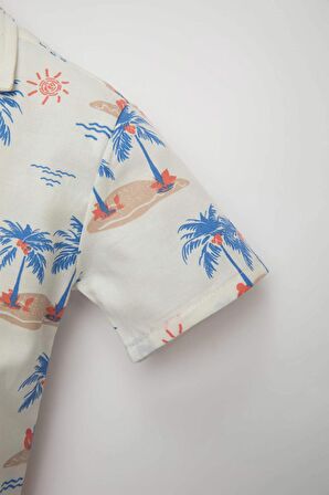 DeFacto Erkek Bebek Apaş Yaka Twill Palmiye Desenli Kısa Kollu Gömlek C9193A524SMER42