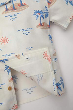 DeFacto Erkek Bebek Apaş Yaka Twill Palmiye Desenli Kısa Kollu Gömlek C9193A524SMER42