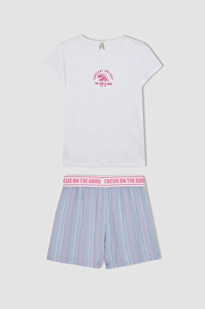 DeFacto Kız Çocuk Baskılı Kısa Kollu Şortlu Pijama Takımı C8501A824SMWT34
