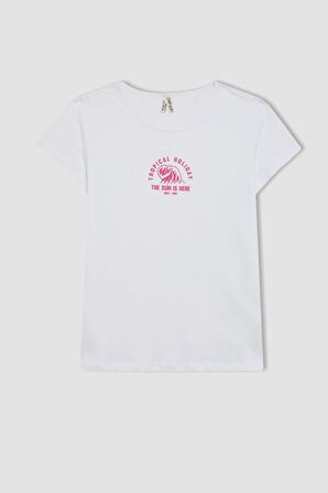 DeFacto Kız Çocuk Baskılı Kısa Kollu Şortlu Pijama Takımı C8501A824SMWT34