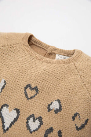 DeFacto Kız Bebek 2'li Takım Leopar Desenli Triko Kazak Beli Lastikli Triko Alt C9764A524WNBG177