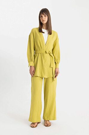 DeFacto Wide Leg Müslin Pantolon Basic Düz Geniş Bol Paça Cepli C6492AX24SMGN741