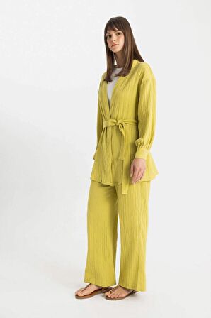 DeFacto Wide Leg Müslin Pantolon Basic Düz Geniş Bol Paça Cepli C6492AX24SMGN741