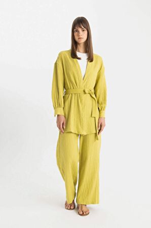 DeFacto Wide Leg Müslin Pantolon Basic Düz Geniş Bol Paça Cepli C6492AX24SMGN741