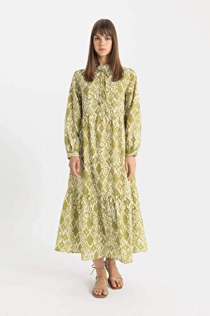 DeFacto Desenli Poplin Uzun Kollu Basic Maxi Elbise C6485AX24SMGN1156
