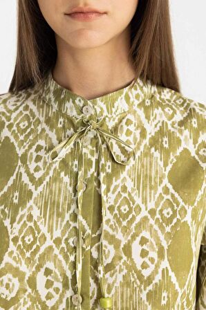 DeFacto Desenli Poplin Uzun Kollu Basic Maxi Elbise C6485AX24SMGN1156