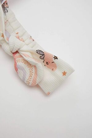DeFacto Kız Bebek Yenidoğan 2'li Takım Dinazor Baskılı Kısa Kollu Waffle Tulum Bandana C9484A524SMER105