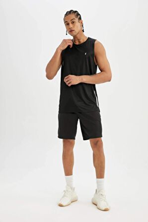 DeFactoFit Slim Fit Dar Kesim Baskılı Bisiklet Yaka Ağır Kumaş Sporcu Atlet A1736AX24SMBK81
