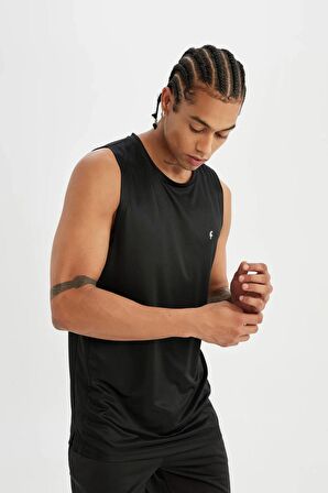 DeFactoFit Slim Fit Dar Kesim Baskılı Bisiklet Yaka Ağır Kumaş Sporcu Atlet A1736AX24SMBK81