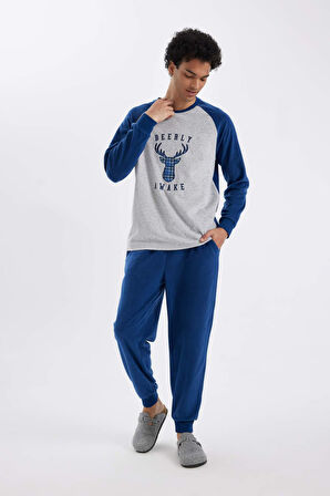 Regular Fit Polar Pijama Takımı Baskılı Uzun Kollu Üst Uzun Alt