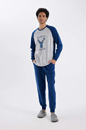 Regular Fit Polar Pijama Takımı Baskılı Uzun Kollu Üst Uzun Alt