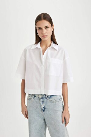 DeFacto Crop Poplin Kısa Kollu Gömlek C8744AX24SMWT34