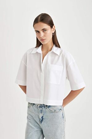 DeFacto Crop Poplin Kısa Kollu Gömlek C8744AX24SMWT34