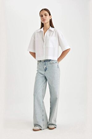 DeFacto Crop Poplin Kısa Kollu Gömlek C8744AX24SMWT34