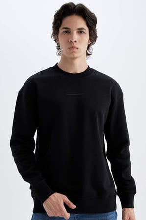 DeFacto Boxy Fit Bisiklet Yaka Baskılı Sweatshirt X8282AZ24AUBK81