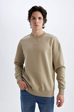 Boxy Fit Bisiklet Yaka Baskılı Sweatshirt