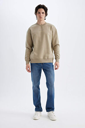 Boxy Fit Bisiklet Yaka Baskılı Sweatshirt